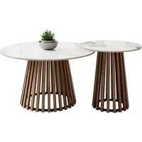 Lookway Couchtisch MARISE 2er Couchtisch-Set – Hochglanz Sinterkeramik & Lamellen (2er Set), Durchmesser: ⌀80 cm und ⌀50 cm