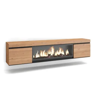 Skraut Home Lowboard,, Eiche, Mehrfarbig, Holzwerkstoff, Rechteckig,Rechteckig, 208x45x35 cm, Wohnzimmer, Wohnwände, Lowboards, Lowboards hängend