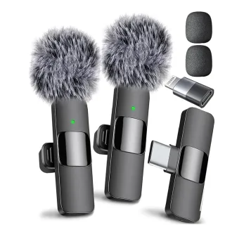 K9Wireless Lavalier Microphone Audio Recording Mic Type-C Charging Portable Noise Canceling Microphone for iPhone PC Tab