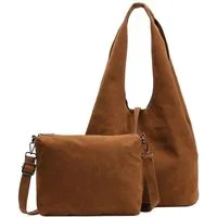 ITALYSHOP24 Schultertasche Damen Tasche Set 2in1 Shopper Hobo Bag Handtasche Crossbody Velours (Spar-Set 2 in1 Hobo + Crossbody Bag / Schmucktasche, Leichtgewicht, Wildleder Optik), Umhängetasche Workbag Body Bag Beuteltasche Freizeit Wildleder Optik