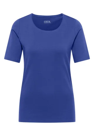 CECIL - Basic T-Shirt mit Rundhals in Unifarbe deep river blue - Gr. - L