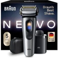 Braun Elektrorasierer NEVO 15000cc, SmartClean-Plus-Reinigungsstation, integrierter Präzisionstrimmer, AeroTouch, Smart Display, 7-in-1 Care System, Reiseetui, Silber