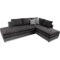 luma-home Ecksofa 15105, Dauerschläfer-Doppelbett B306/T223/H95 cm, Bettkasten, Regal, Boxspring, Federkern, Wellenunterfederung, Topper, Schwenkteil links, Mikrofaser Anthrazit/Kunstleder Grau