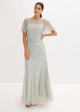 bonprix Abendkleid, blau, Gr.42, Wunderschönes Abendkleid aus zartem Tüll mit Paillettenstickerei und einem Godet-Rock