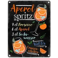 speecheese Metallschild Cocktail-Rezept Aperol Spritz Metallschild in 15x20 cm