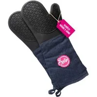 Sallys Topfhandschuhe Backhandschuhe, lange Baumwollmanschetten bis 230 °C, Zweifach vernäht, Für Rechts-und Linkshänder geeignet