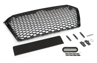 Kühlergrill Sportgrill Wabengrill Grill SCHWARZ GLANZ inklusive Emblem Halter für Audi A4 B9 8W ab 2016-