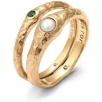 Elli Premium Ring-Set Set mit Perle Synthetischer Smaragd Grün 925 Sterling Silber vergoldet