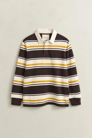 GANT - Gestreifter Heavy Rugger charred wood brown - Gr. - XL