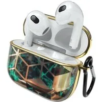EAZY CASE Kopfhörer-Schutzhülle IMD Motiv Case kompatibel mit Apple AirPods 3, Rutschfestes Etui Kratzschutz für Airpods Pro Lade Case Grün / Gold