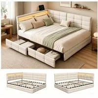 Simurq Polsterbett Daybett mit LED-Beleuchtung & USB, Tagesbett Jugendbett (1-tlg., in 2 Größen verfügbar), Schlafsofa Sofabett mit 2 Schubladen