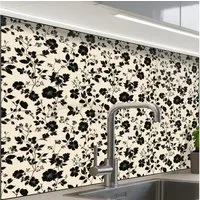 KitchenYeah Küchenrückwand Muster selbstklebend (keine Folie) Blumen - Muster - Schwarz, (1-tlg), Spritzschutz, Küche, Rückwand, Küchenwand, Küchenfront, 30x20 cm