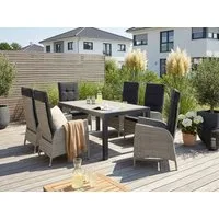 KONIFERA Garten-Essgruppe Alva, (Set, 13-tlg., 6x Stuhl, 1x Tisch ausziehbar 205-275 cm, inkl. Auflagen), Aluminium, Polyrattan, Rückenlehnen stufenlos verstellbar, Grau