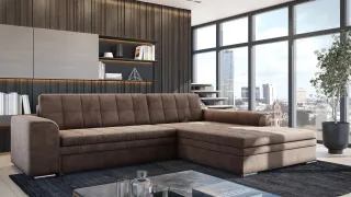 Ecksofa Schlafsofa Sofa LUSAKA in Stoff Fresh Braun Ottomane Rechts