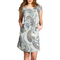 Caspar Sommerkleid SKL022 Damen Sommer Leinenkleid mit Paisley Print bis Größe 50 Luftig leicht, figurumspielende Form, mit seitlichem Jersey-Einsatz