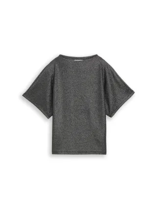 Denim Tom Tailor - Glitzer T-Shirt mit Fledermausärmeln black glitter - Gr. - XS