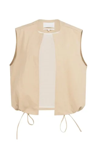 Yaya - Ärmellose Sommerjacke mit Kordelzügen beige - Gr. - 1