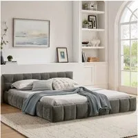 STILVORA Polsterbett 160x200 mit Lattenrost,Jugendbett Kinderbett mit Quastensteppdesign (Packung, 1-tlg., aus ökologischem Eukalyptusholz und stabilem Eisenrahmen), mit Chenille - Bezug, quadratischem Steppdesi