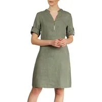 Caspar Sommerkleid SKL037 knielanges Damen Leinenkleid mit Reißverschluss Ausschnitt Luftig leicht, figurumspielende Form, mit seitlichem Jersey-Einsatz