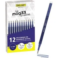 Online Pen Tintenroller magiXX Mine, (12x radierbare Ersatzminen blau für Gelschreiber), Nachfüll-Minen kompatibel mit Pilot Frixion, magiXX Gelstift