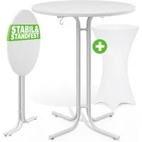 Casaria Stehtisch, mit Husse Ø80cm Klappbar Outdoor Rund Hochtisch Partytisch Weiß