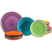 MamboCat Teller-Set 18tlg. Tellerset Uni Bunt für 6 Personen in unterschiedlichen Farben, Steingut