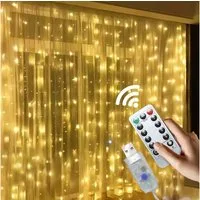 Wrischan Lichterkette 3x3M 300 LED Lichterkette USB mit Fernbedienung für Indoor & Outdoor, 8 Modi mit warmweißem Licht und IP65 wasserdicht