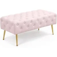 Milord FURNITURE Sitzhocker Samtbank Gepolstert Polsterhocker 100 cm Ottoman-Fußhocker (mit Metallbeinen Goldfarben, Sitzbank Schminktisch Hocker Fußstütze, 100T x 41B x 42H cm)