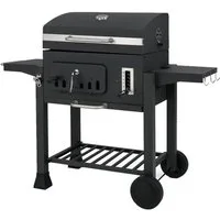 COSTWAY Holzkohlegrill, XXL Grillwagen Edelstahl mit Abdeckungen & Rollen