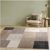KADIMA DESIGN Teppich Geometrisches Blockmuster Wohnzimmer schmutzabweisend Teppich Kurzflor, Rechteckig, Höhe: 14 mm, Florhöhe: 10 mm, 100% Polypropylen, Rechteckig, 80x150cm, Braun