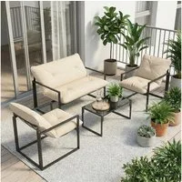 Outsunny Sitzgruppe 4 Personen, mit 2er Sofa, Sessel, Glastisch, Sitzkissen, (Dining Set, 4-tlg., Gartenmöbel-Set), mit Auflagen