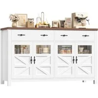 Homfa Sideboard Küchenschrank Buffetschrank Küchenbuffet, mit 2 Schubladen 4 Glastüren für Wohnzimmer Küche 140x40x90 cm weiß