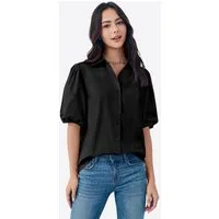 Imily Bela Kurzarmshirt Damen Freizeitbluse mit Puffärmeln (Packung, 1-tlg., 1per-Pack) Reverskragen