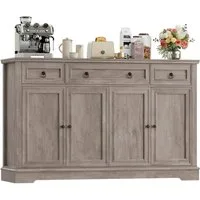 Homfa Sideboard für Wohnzimmer Küche, Küchenschrank Buffetschrank mit 3 Schubladen 4 Türen TV-Schrank braun