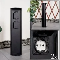 hofstein Gartenleuchte »Pioppi« Steckdosensäule zylindrische Säule aus Metall in schwarz, 2-fach Gartensteckdose mit Klappdeckel, IP44, 16A/250V Anschluss
