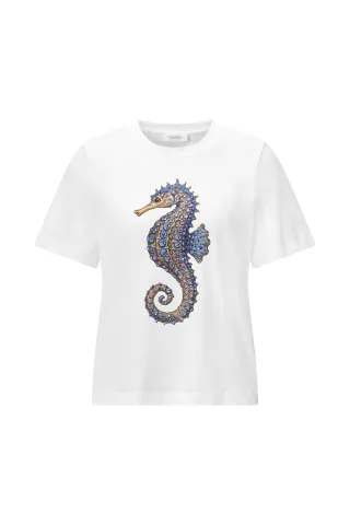Rich & Royal - Elegant Fit T-Shirt Seahorse white - Gr. - XS