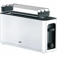 Braun Toaster PurEase HT 3110 WH - 2 Langschlitze, 7 Stufen, Auftau- Aufwärmfunktion, 1 langer Schlitz, für 2 Scheiben, 1000 W, 1.000 W, Kunststoff, Automatische Abschaltung, Brötchenaufsatz