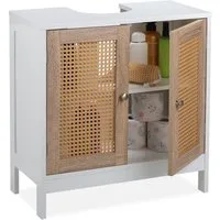 relaxdays Waschbeckenunterschrank mit Rattan Türe