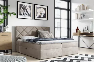 Boxspringbett Schlafzimmerbett 160x220cm LAZARO Nr.3 Ecru inkl. Bettkasten