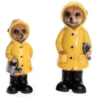 Dragimex Gartenfigur Erdmännchen stehend im Regenmantel einzeln oder im Set