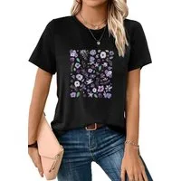 PYLIKE Rundhalsshirt Damen Frühling Casual bequemes t shirt mit Lavendel Print-Shirt Bequem für Freizeit und Büro,Strandurlaub