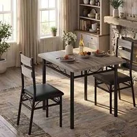 GarveeMore Essgruppe Essgruppe (3-teilig) mit Tisch und Stühlen für zwei Personen, 70 x 70 x 75 cm Stabiles Metallgestell für Küche Wohnung kleine Räume