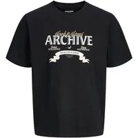 Jack & Jones Rundhalsshirt Jack&Jones Übergrößen T-Shirt JJEDOVER Print schwarz