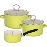 Krüger Topf-Set Emaille Topfset Juist, Emaille (Set, 5-tlg., Fleischtopf Ø 16 + Ø 20 cm mit Deckel, Stieltopf Ø 16 cm), mit Literskala, schnitt- & kratzfest, spülmaschinengeeignet