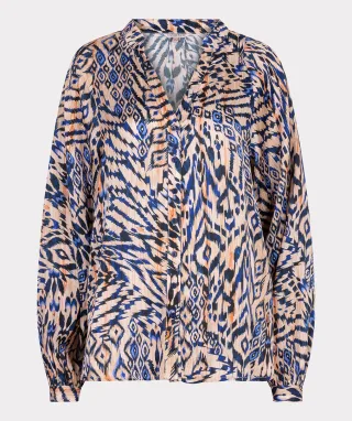 Esqualo - Bluse mit Print blau/orange - Gr. - 36