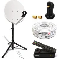 PremiumX Camping Komplett Sat Anlage 45cm Single LNB 10m Kabel Stativ Receiver SAT-Antenne