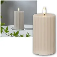 STAR TRADING LED-Kerze LED Stumpenkerze STRIPE beige, 3D Flamme & Timer, warmweiß