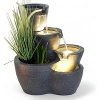 Arnusa Gartenbrunnen Zimmerbrunnen Botana Warm-Weiß Kaskade Gartendekoration, 53,00 cm Breite, (Komplett-Set), Springbrunnen bepflanzbar und mit Beleuchtung