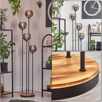 hofstein Stehlampe Stehlampe aus Metall/Holz/Glas in Schwarz/Natur/Chrom-/Rauchfarben, ohne Leuchtmittel, Stehleuchte im Retro-Design m. Glasschirmen (15cm), Fußschalter, E14