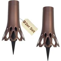 GarPet Blumentopf 2er Set Grabvase mit Erdspieß Friedhofvase Friedhof Grab Vase bronze